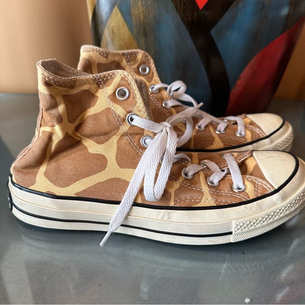 Converse High Top Sneakers in Tan Giraffe Print